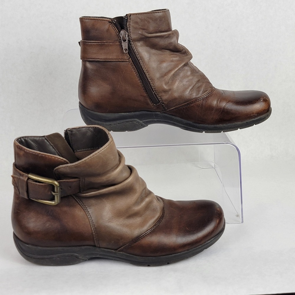 Clarks Brown Leather Ankle Boots with Buckle and Side Zip